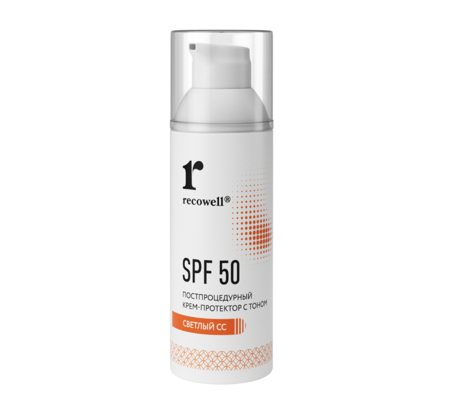 Постпроцедурный крем-протектор с тоном SPF 50 (светлый CC) Recowell (50 мл)